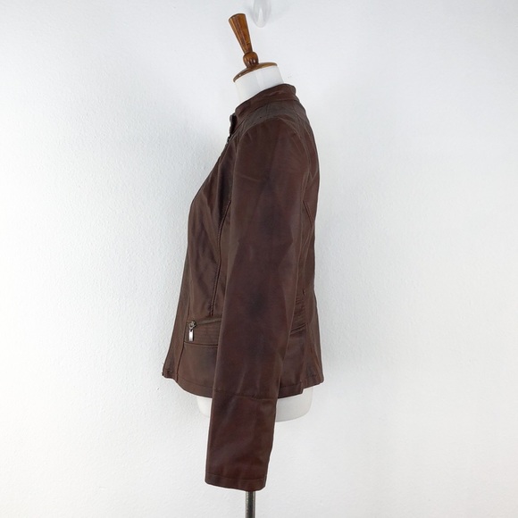 Bernardo Cognac Vegan Leather Moto Style Jacket - Picture 3 of 7